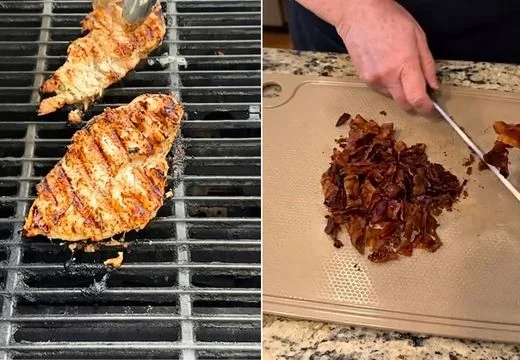 Grill the chicken and cook the bacon